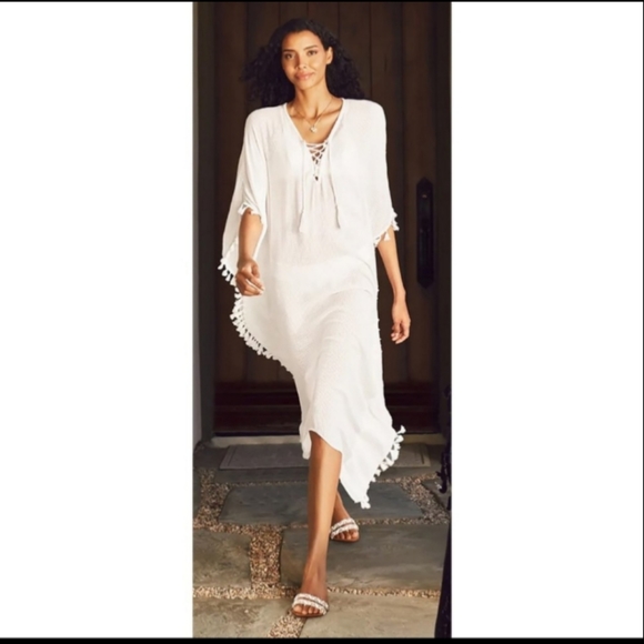 🆕Walter Baker | Acapulco Kaftan Swim Cover-up Dress Cover Ivory White One Size - Picture 3 of 14